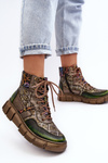 Botki Damskie Wzorzyste Skóra Oliwkowe Maciejka 06145-24
