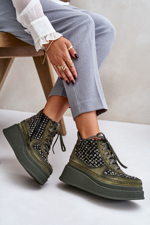 Leather Ankle Boots On Platform And Wedge Maciejka 06759-09 Green