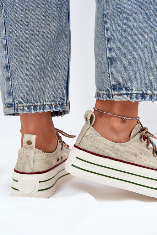 Trampki Damskie Na Platformie Beżowe GOE RR2N4105