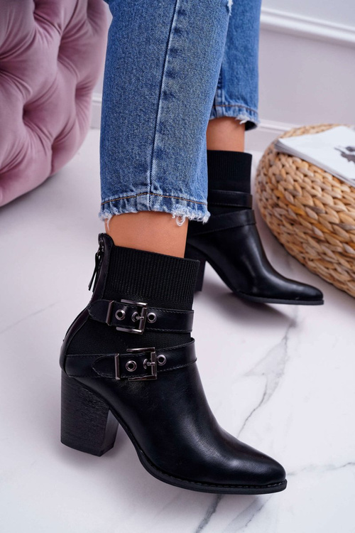 Women's Stiletto Buckle Boots Black Fello
