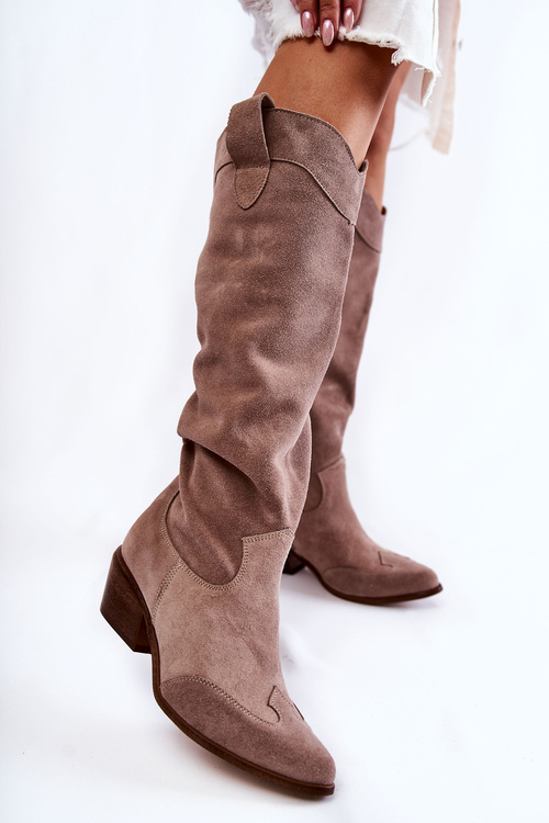 Damskie Kozaki Na Obcasie Cappucino Lewski Shoes 3235 