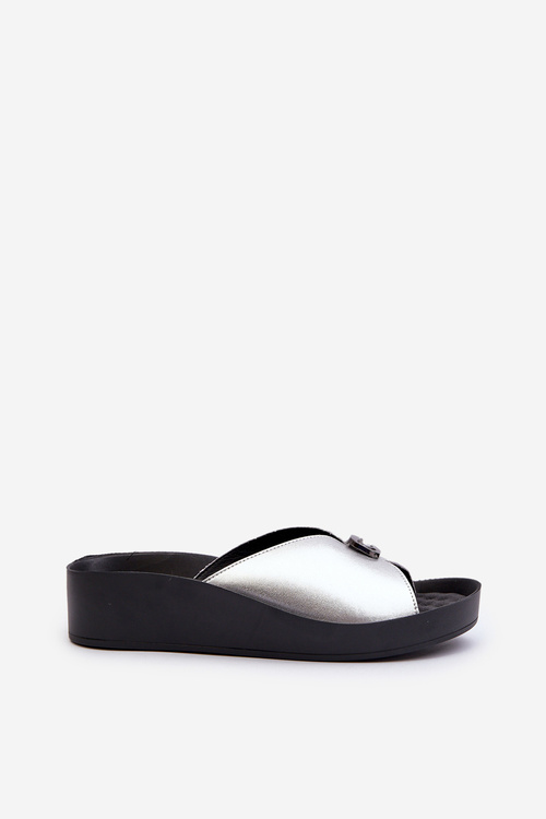 Women's Leather Sandals with Silver Embellishment S.Barski KV27-027