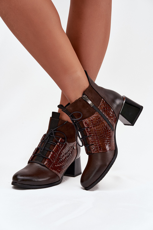 Zazoo 60503 Leather Ankle Boots with Heels Heated Chocolate
