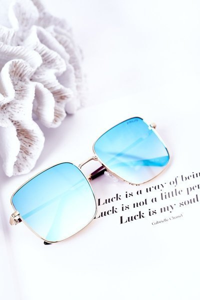 Gold Square Sunglasses With Blue Ombre Lenses