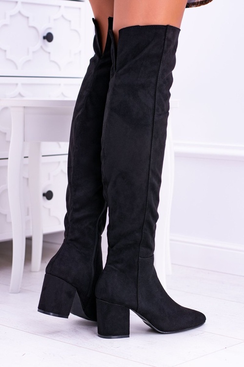 Damskie Kozaki Za Kolano Zamszowe Czarne Feluni