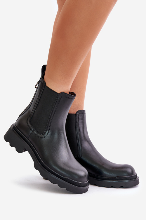 Leather Ankle Boots With Decorative Chain Insulated D&A JC42-86 Black