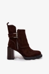 Ankle boots made of natural suede on a block heel with a buckle Vinceza 91152 chocolate
