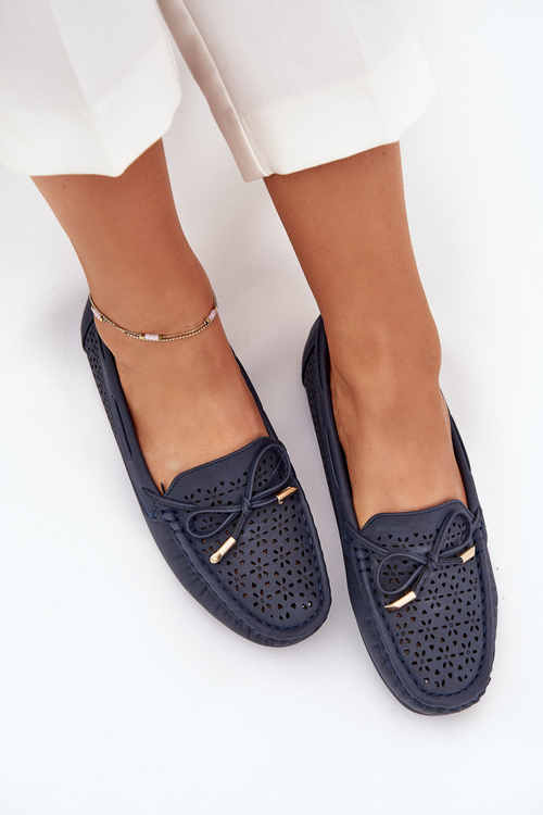 Women's moccasins with perforated pattern and lacing in navy Mirisa