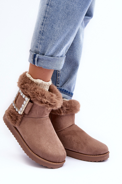 Faux Fur-Lined Clasp Snow Boots Dark Beige Dulca