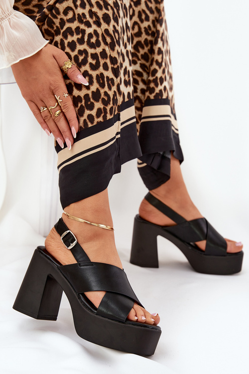 Ladies High Heel And Platform Sandals Made Of Eco Leather Black Annavin