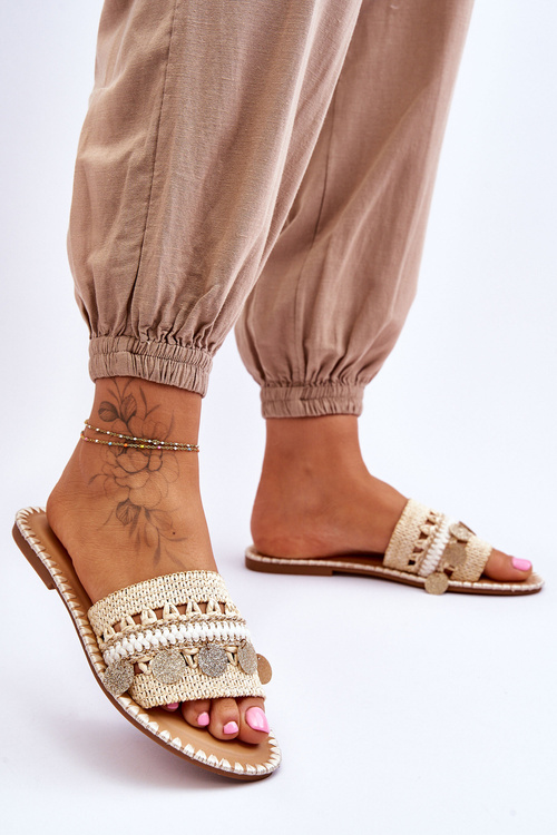 Women's Braided Embellished Slippers Beige Millano