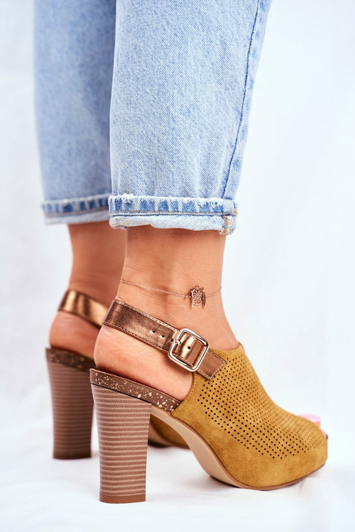 Openwork Sandals On A Block Heel Sergio Leone SK855 Yellow