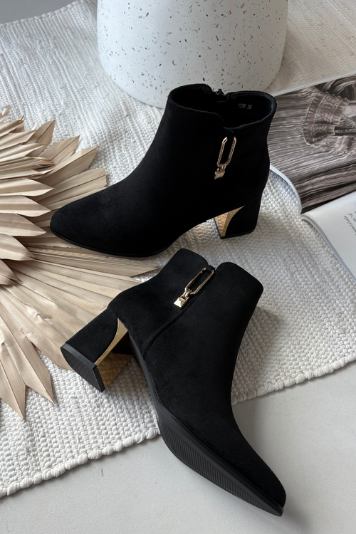 Women's heeled ankle boots with gold details black Kalivra