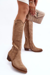 Low Heel Cowboy Boots Suede Beige Lunah 