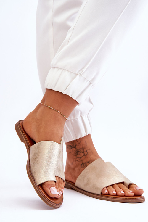 Women's Leather Flip Flops Light Gold Amite