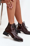 Leather Patent Ladies Ankle Boots on Block Heel Artiker 57C1119 Burgundy