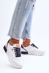 Leather Lace Up Platform Sports Shoes White and navy blue Merida