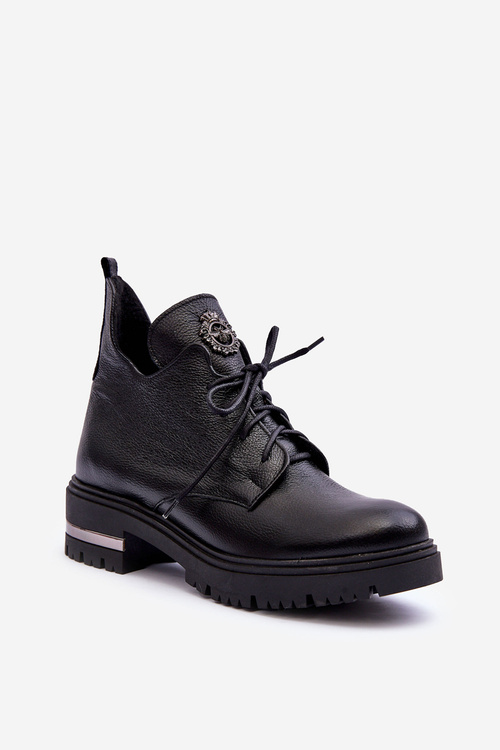 Zazoo 60309 Women's Leather Ankle Boots On Flat Heel Black