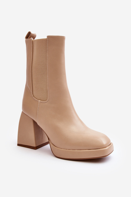 Women's platform and heel ankle boots in beige Stelares