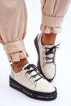 Beige Patent Leather Women's Platform Sneakers S.Barski LR592B