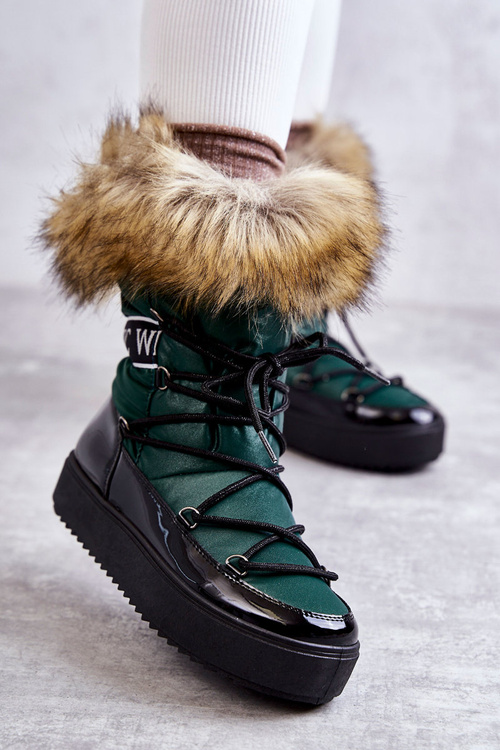 Women's Lace-up Snow Boots Green Santero