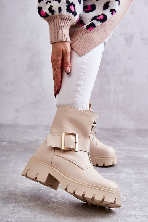 Women's Warm Boots With Zipper Beige Torey