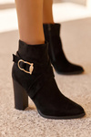Leather Ankle Boots With Buckle On Heel Black Eftane