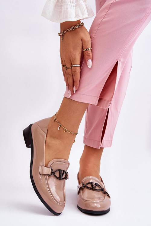 Patent Flat Heel Loafers Beige Marra