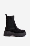 Women's Suede Boots with Sock on Platform and Flat Heel Black Rewam