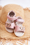 Leather Children's Sandals With Velcro Pink Catia