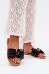 Women's Flat Heeled Slippers with Tulle Bow Black Tanira
