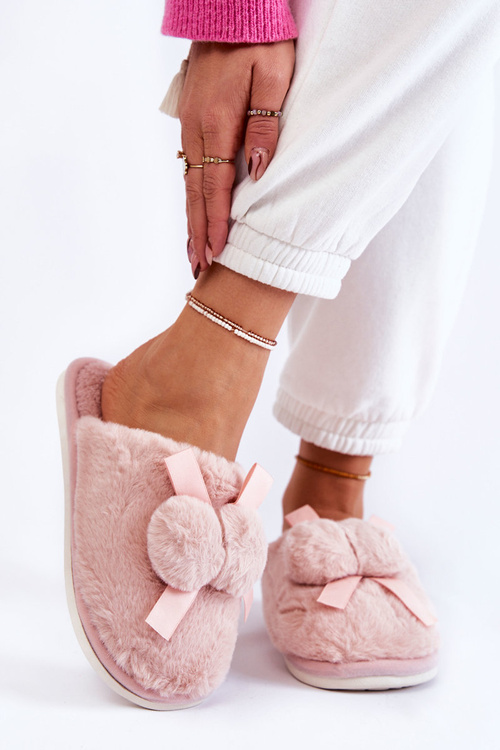 Women's Fur Slippers With Pompoms Pink Castello