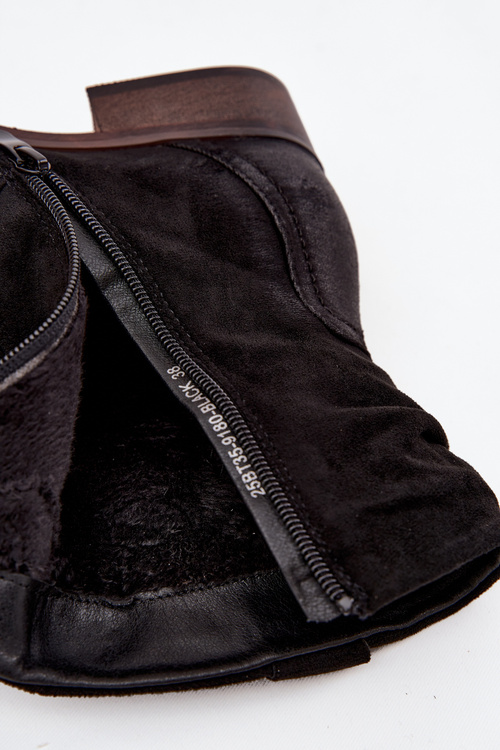 Women's ankle boots with low heel with wrinkling warm black Gracia