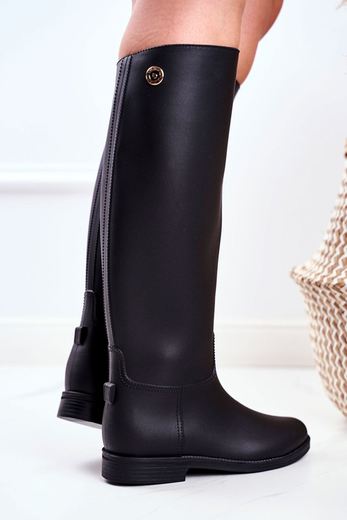 Women's Black Rubber Galoshes Boots Under The Knee Drizzle