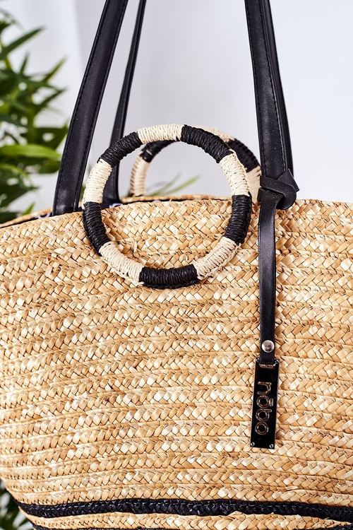 Braided Beach Bag Basket NOBO XK0370 Beige-Black