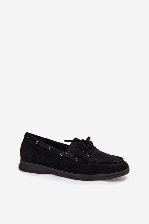 Women's Flat Loafers with Laces Black Zalina