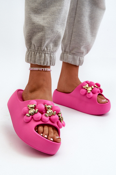 Women's Foam Slides With Decorations On Thick Sole Fuchsia Bremavia