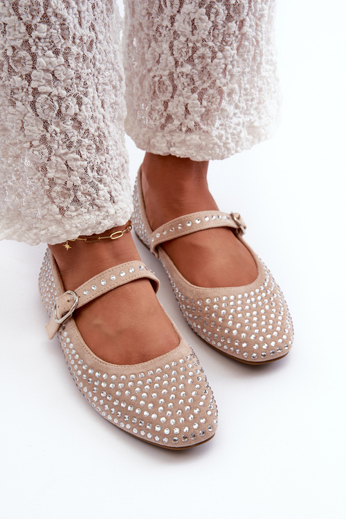 Eco Suede Ballerinas Embellished with Jet Beige Tinara