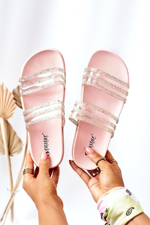 Rubber Slippers With Cubic Zirconia Pink Miss You