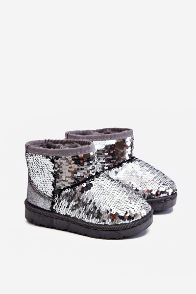 Children's Warmed Snowboots With Sequins Silver Shard