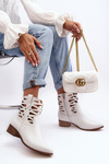 Women's Leather Lace-up Boots White Lewski 3329