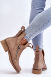 Women's Flat Heel Leather Boots Beige Artemis