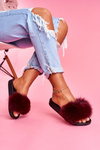Women's Flip Flops with Natural Fur Dark Red Naturis