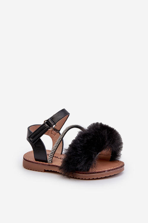 Children's Sandals with Velcro and Fur Black Rosavere