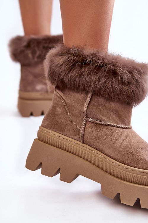 Śniegowce Damskie Zamszowe Ciemnobeżowe Lemar Ann