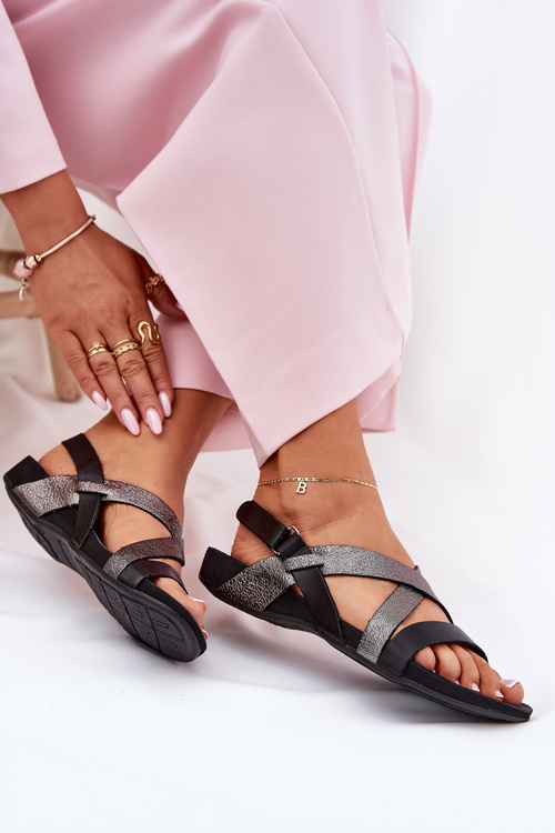 Flat Leather Sandals Women Zazoo 40032 Black