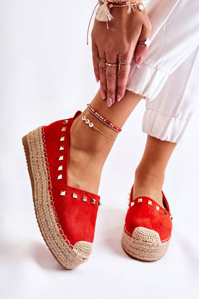Espadryle Damskie Ćwieki Czerwone Laross