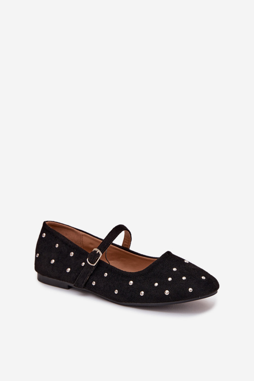 Embellished Women's Ballerinas with Strap Black Olivisse