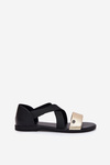 Women's Flat Sandals With Elastic Straps Black-Gold Marinea