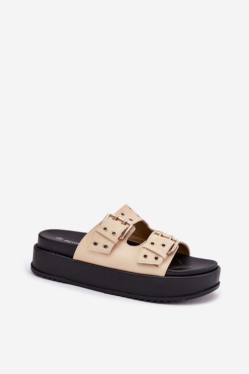 Ladies Sandals With Buckles On Platform Beige Nilatha